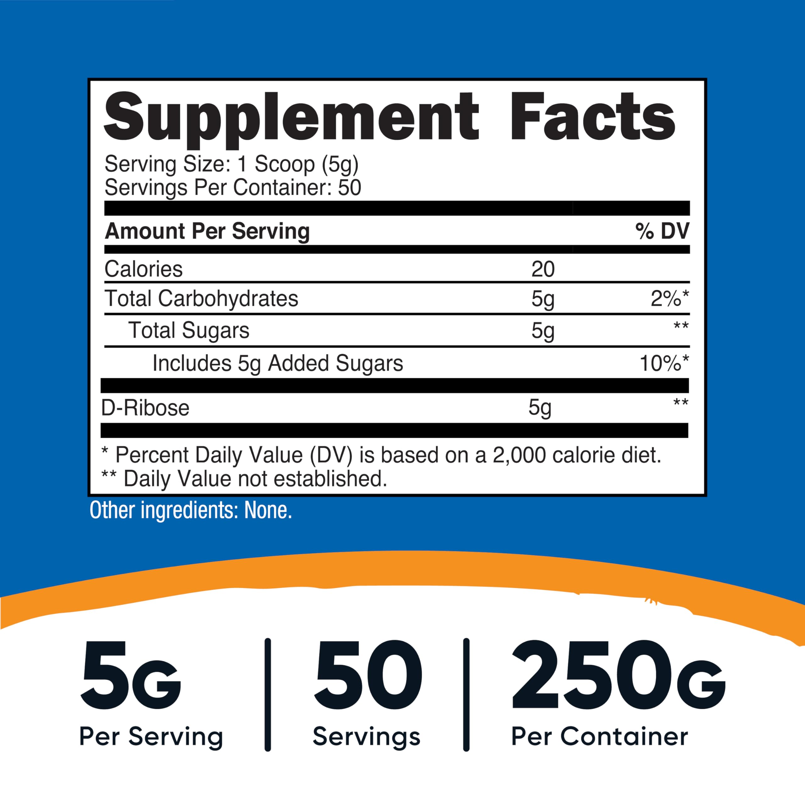Dose quotidienne Nutricost D-Ribose en poudre