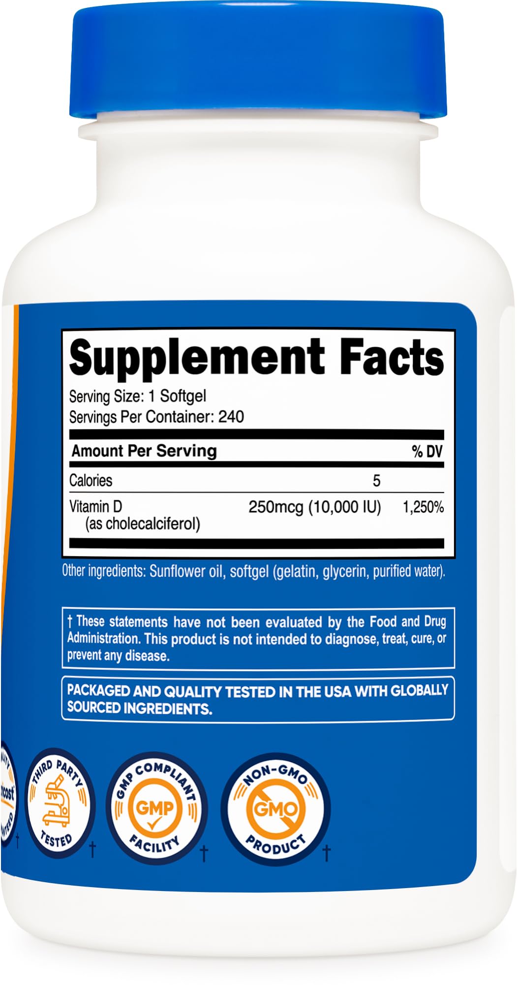 Emballage Nutricost D3 prêt à offrir : packaging soigné.
