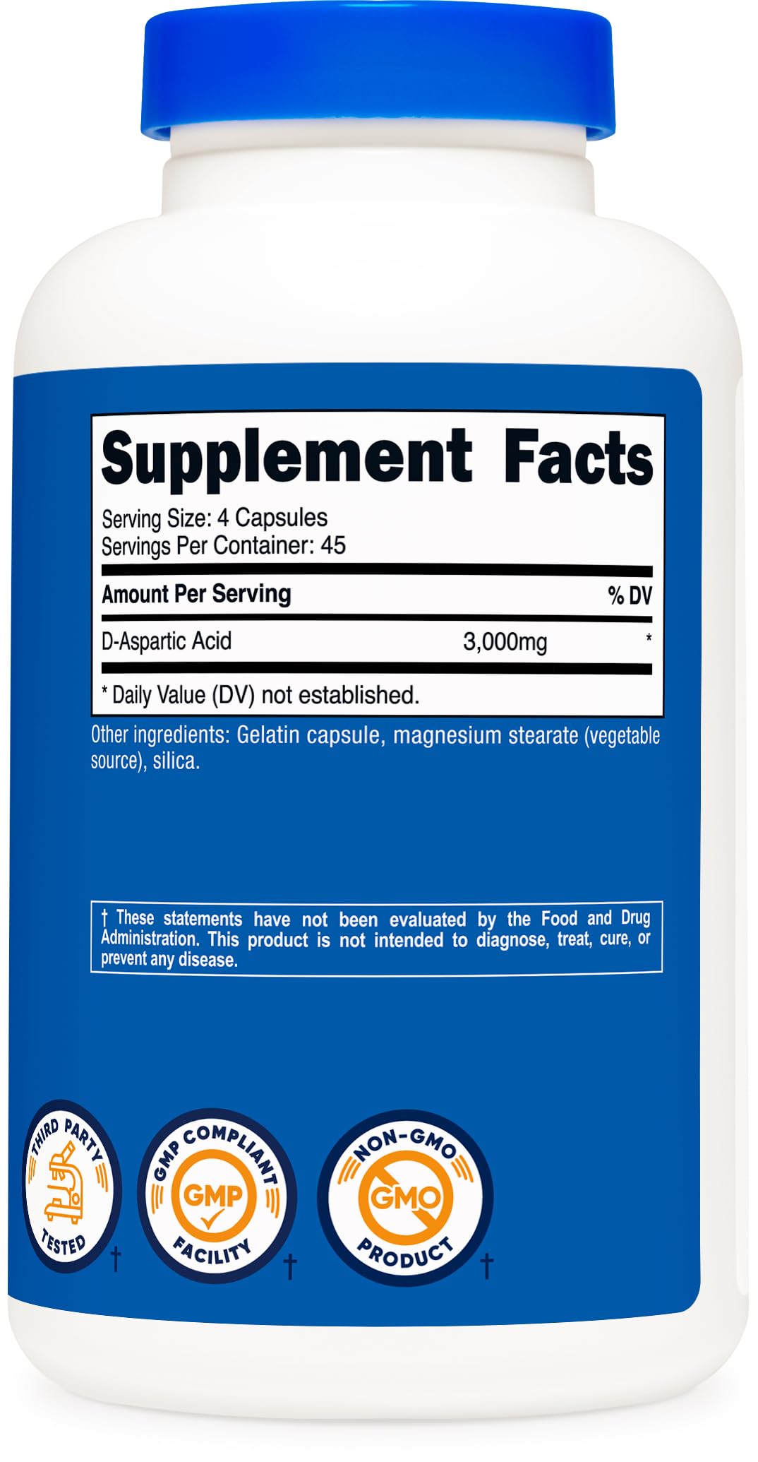 Boîte Nutricost DAA et capsules alignées pour une utilisation pratique.