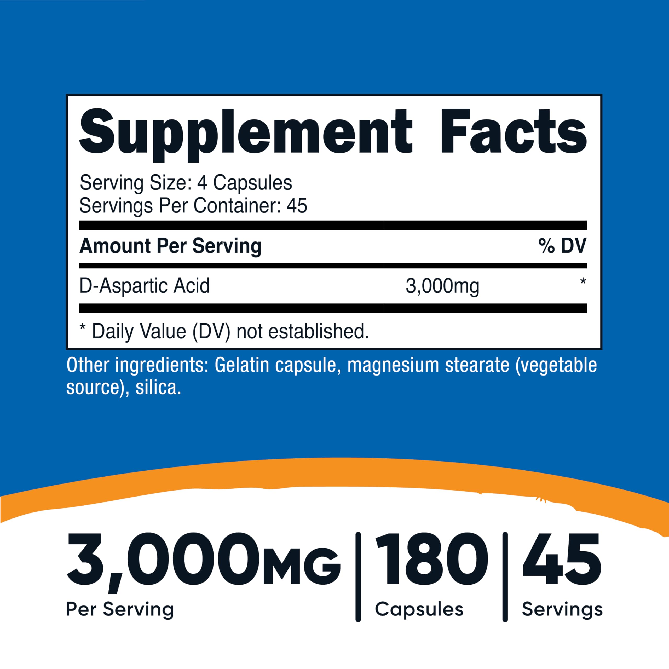 Nutricost DAA – capsule de 750 mg pour un dosage clair.