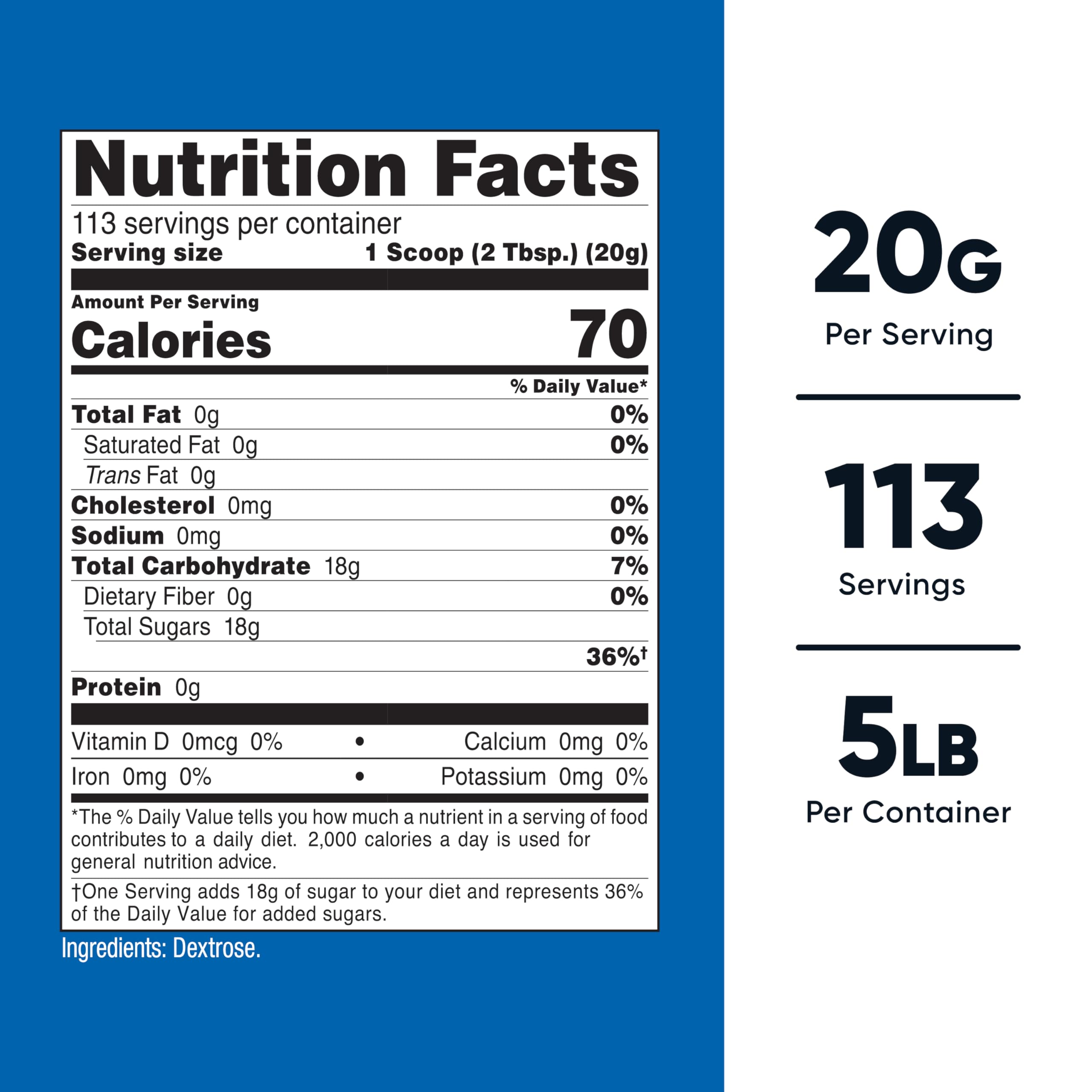 Nutricost Dextrose Poudre avec doseuse incluse, pratique pour portions précises.