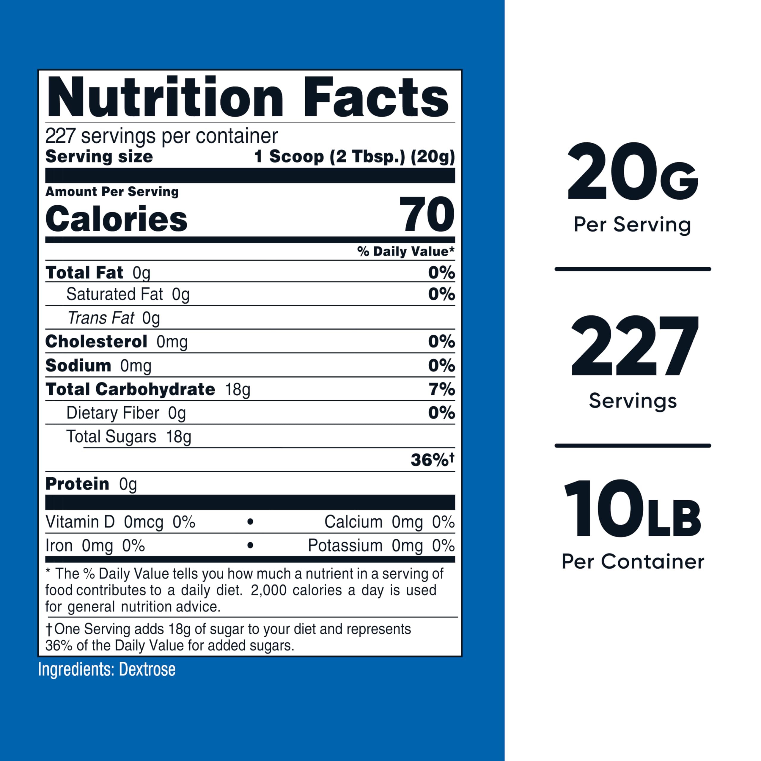 Nutricost Dextrose en poudre - portionnage précis facilitant les recettes.