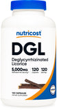 Nutricost DGL: capsules 5000 mg équivalent par portion visibles