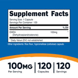 Capsules Nutricost DHEA 100 mg, faciles à avaler.