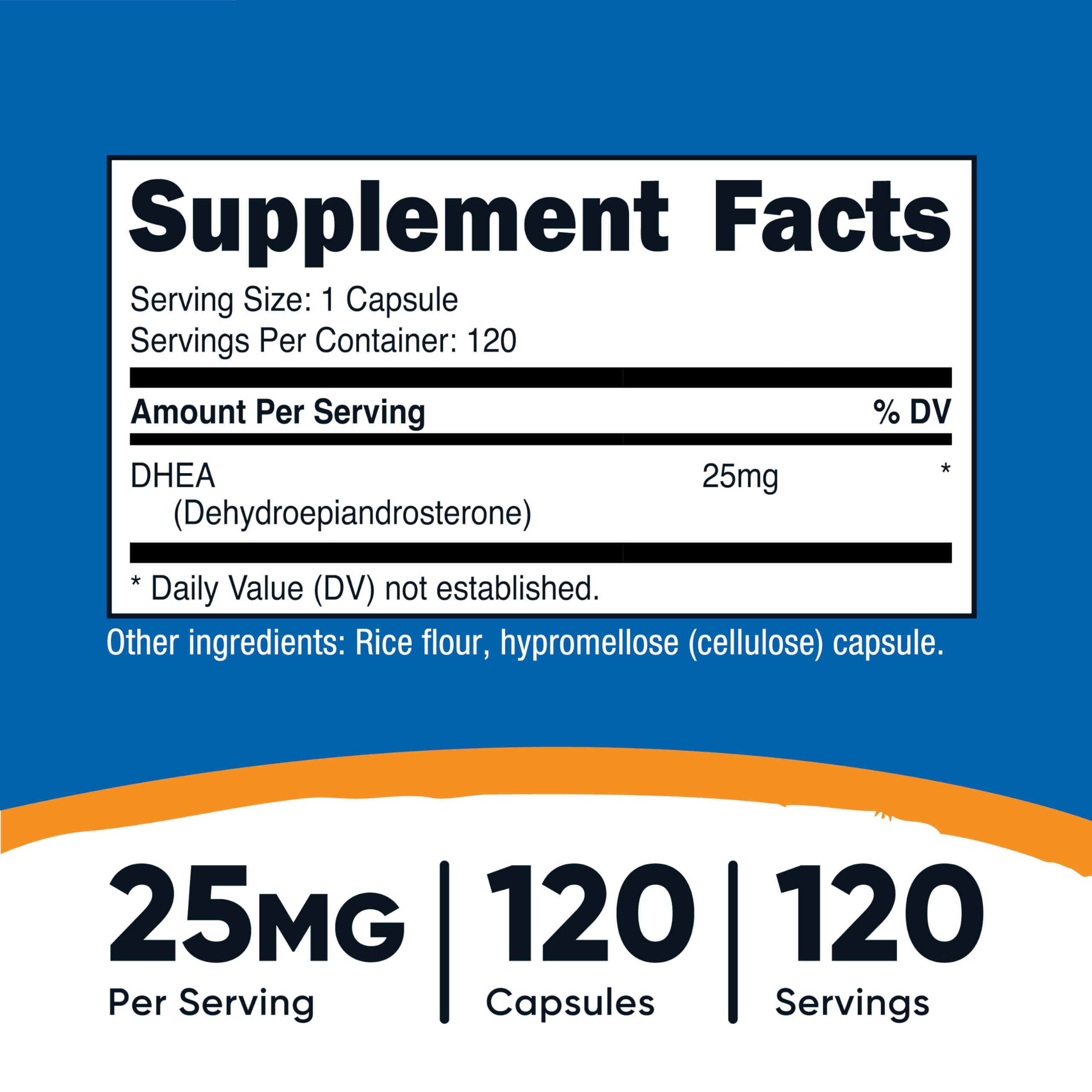 Nutricost DHEA 25mg - capsules, dosage clair de 25mg par capsule.