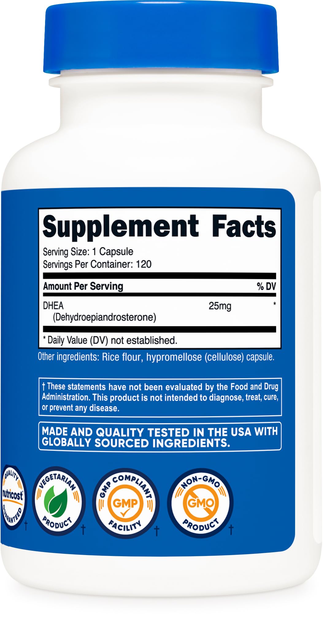 Nutricost DHEA 25mg - emballage sécurisé, fabriqué dans une installation conforme.