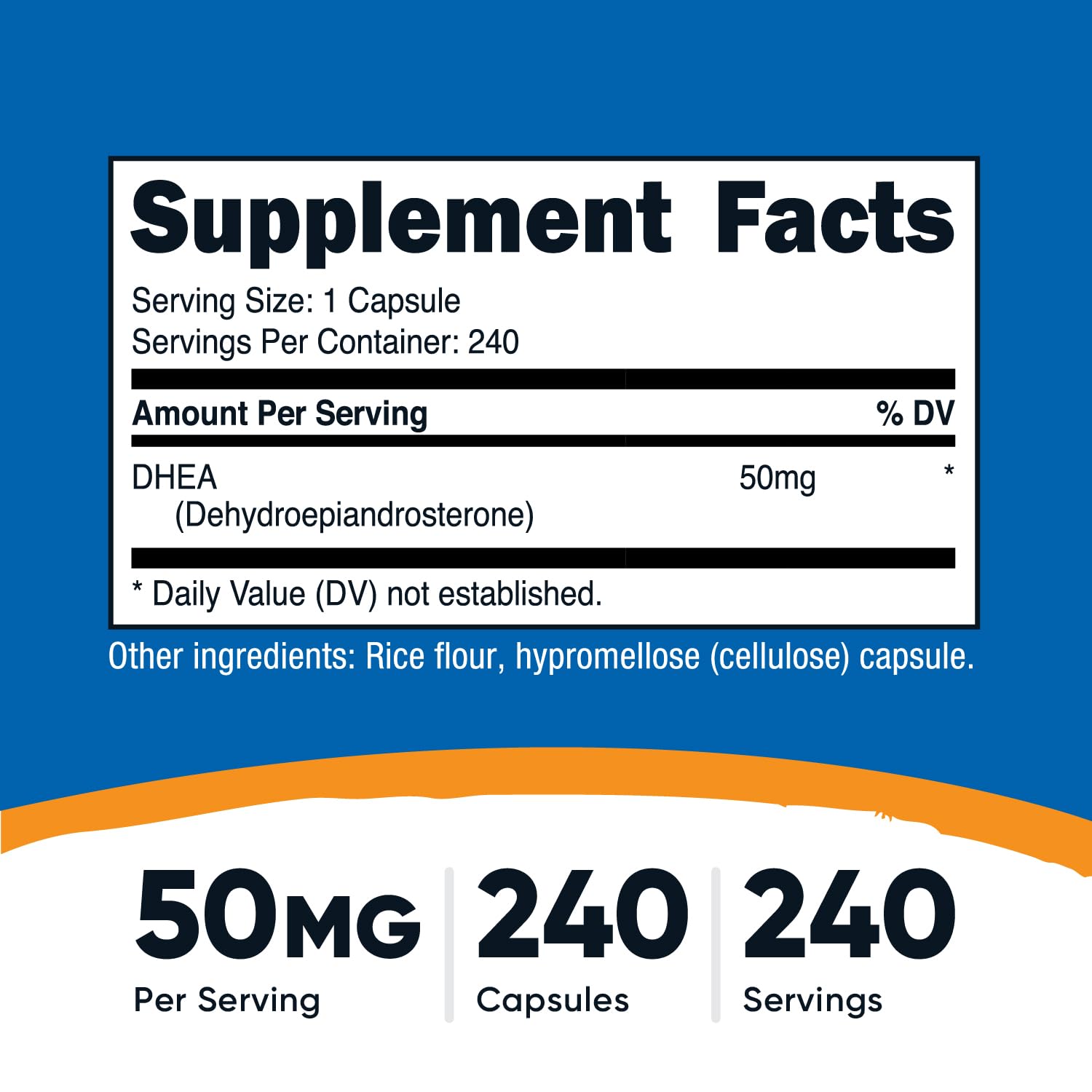 Nutricost DHEA 50mg capsules faciles à avaler