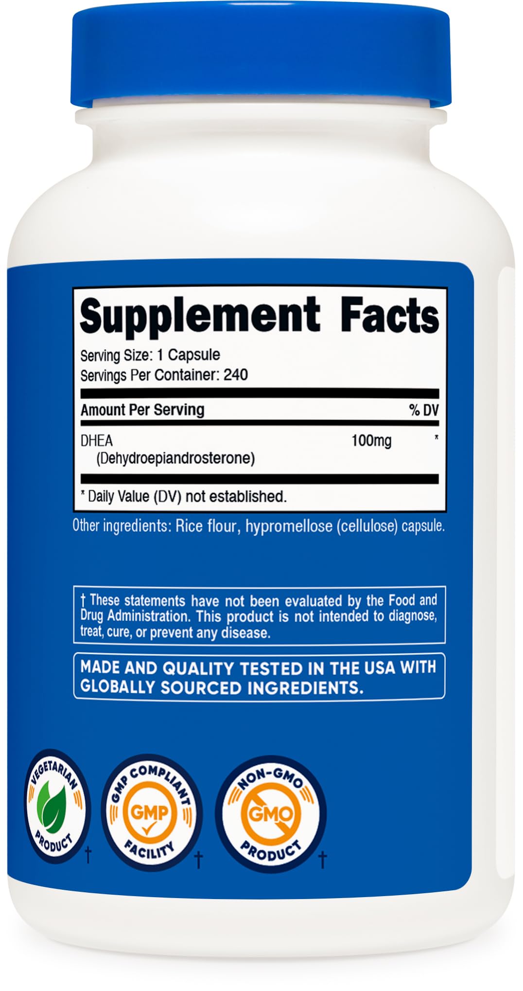 Nutricost DHEA, tests tiers ISO garantissant traçabilité et pureté.