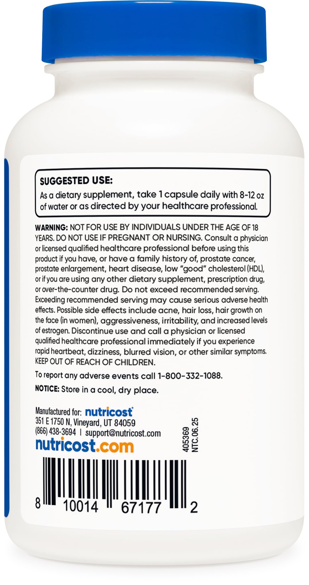 Flacon Nutricost DHEA conforme GMP et laboratoire ISO certifié.