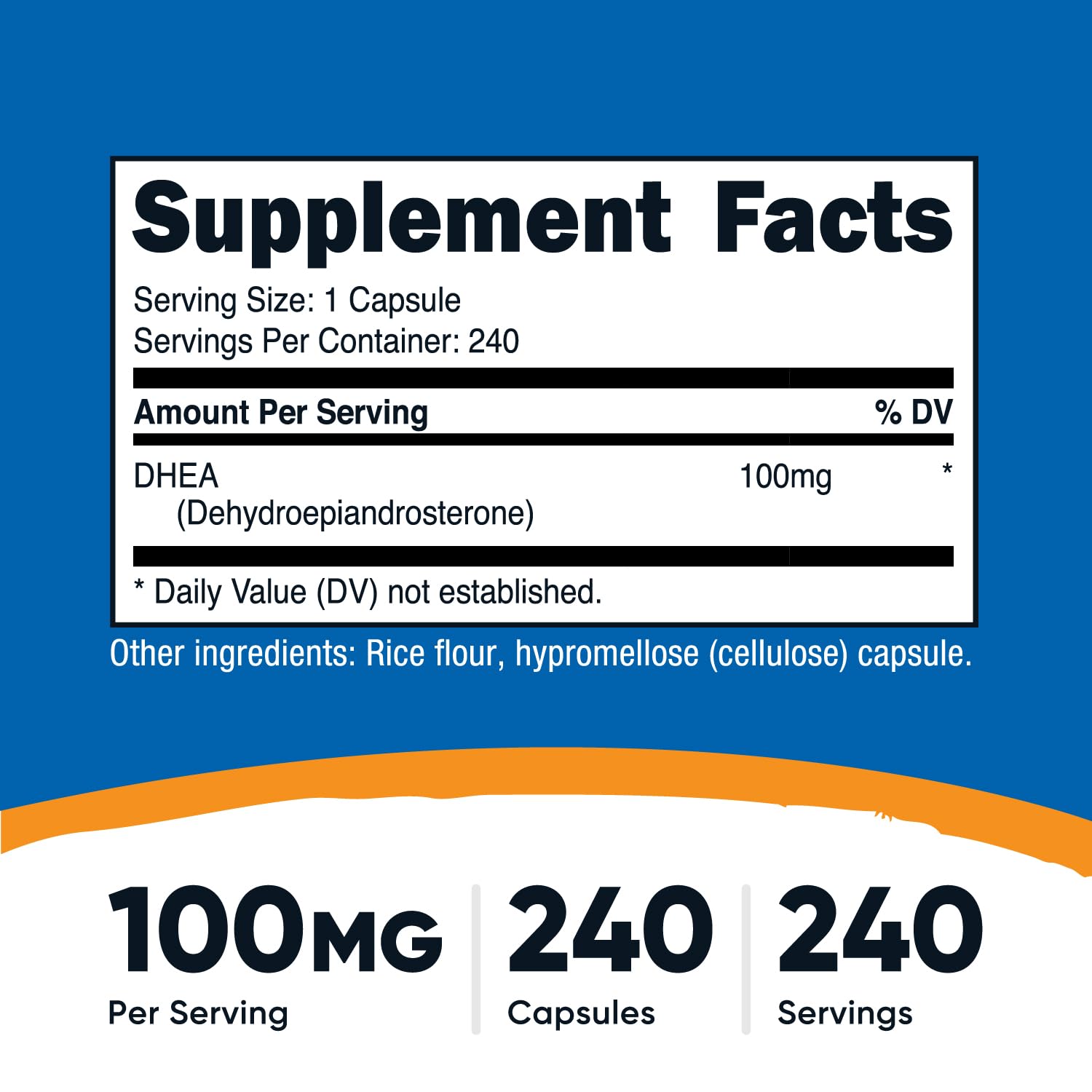Nutricost DHEA pilules 100 mg, idéale pour une routine personnelle.