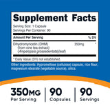 Étiquette lisible indiquant le dosage par gélule de 350 mg Nutricost DHM.
