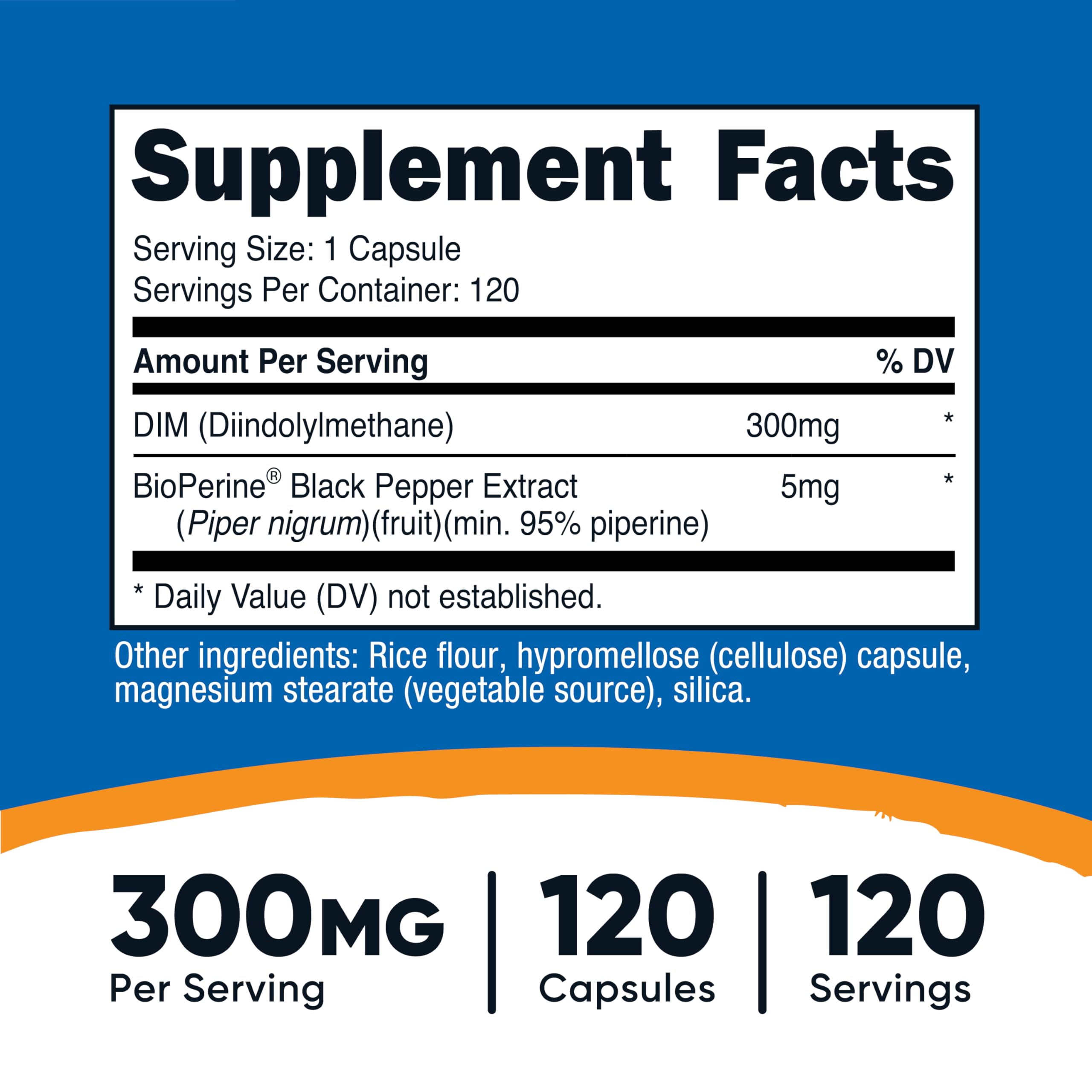 Nutricost DIM 300 mg, capsule haute puissance pour soutien quotidien potentiel.