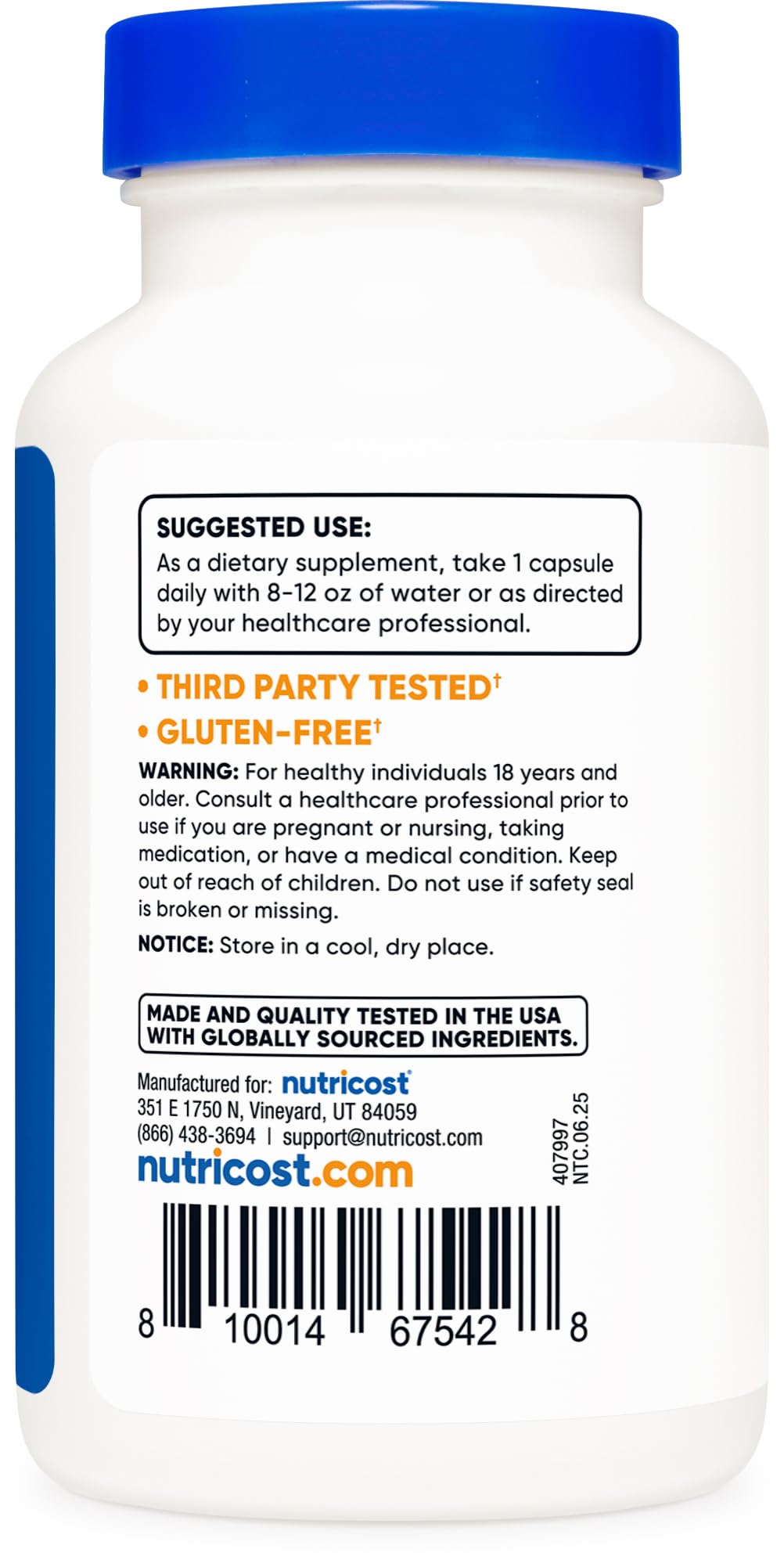 Formule sans gluten et sans OGM, Nutricost DIM pour usage végétarien.