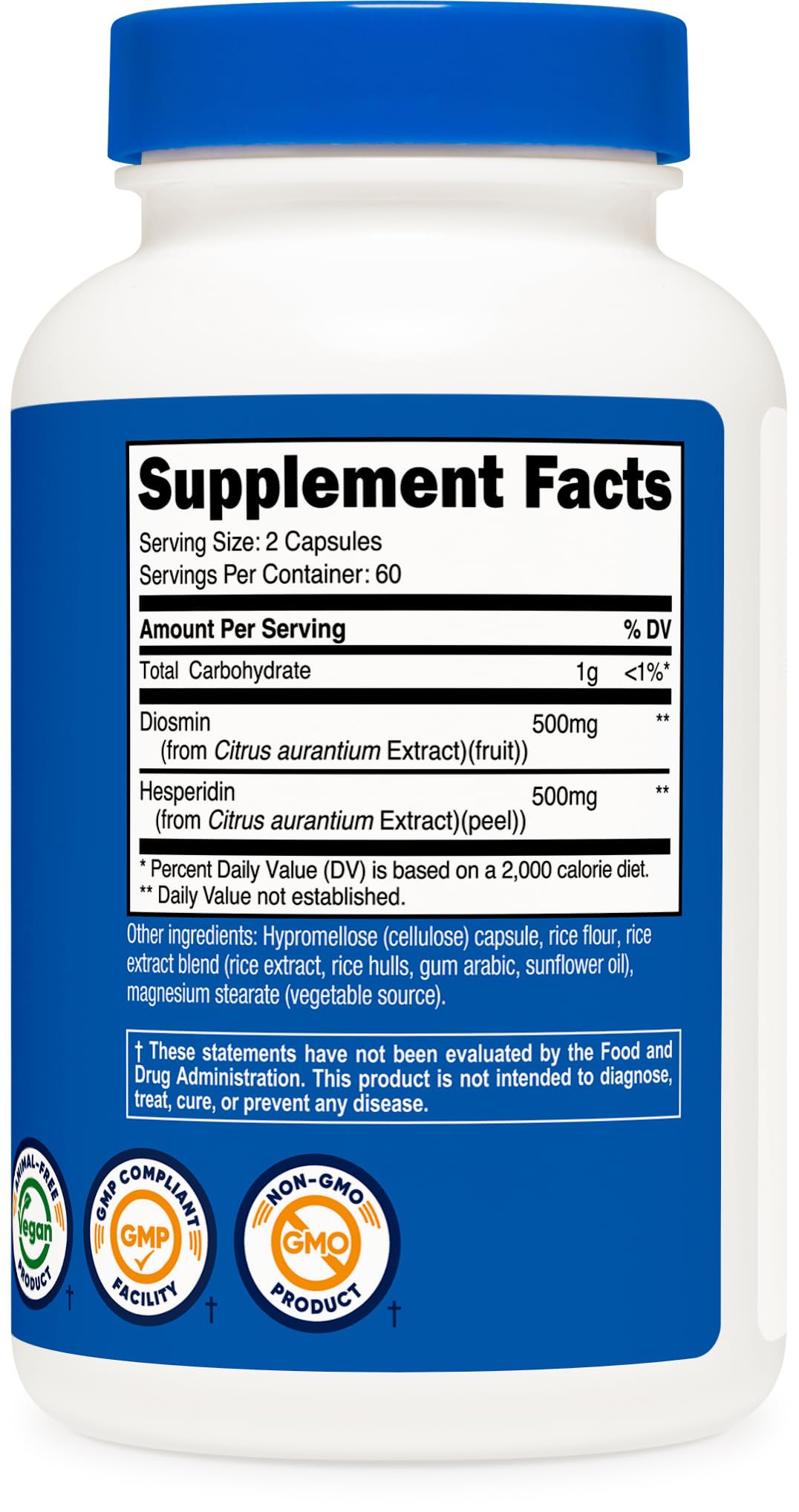 Nutricost Diosmine avec Hespéridine – flacon sur table, suggestion d’usage quotidien et équilibre