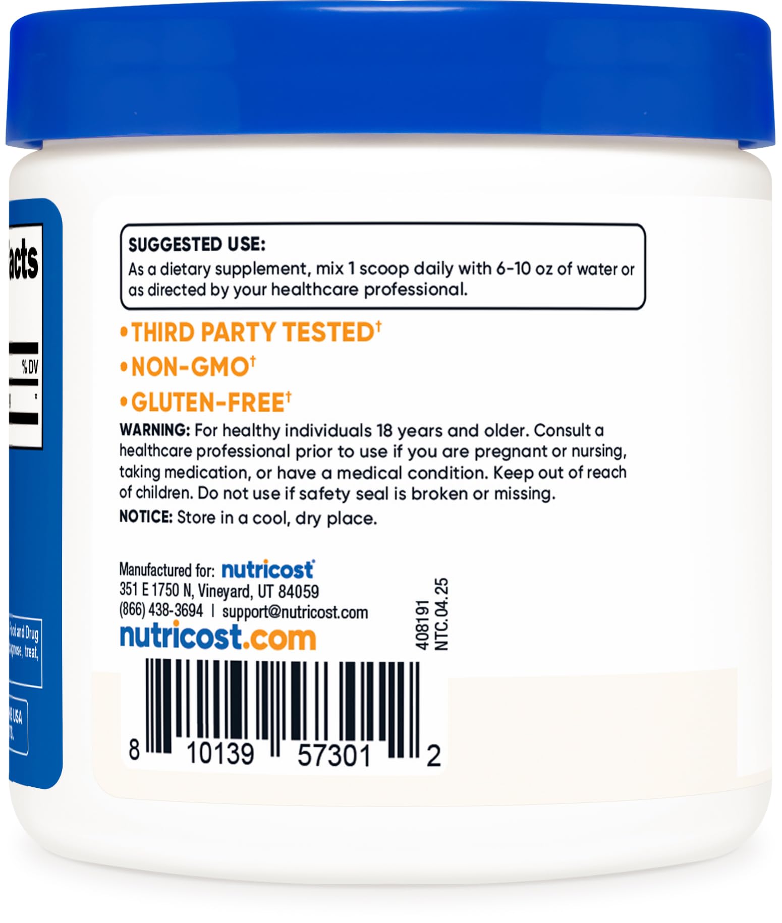 Nutricost DMAE-Bitartrate bouteille 100 g, conditionnement pratique