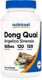 Nutricost Dong Quai 565mg, bouteille de capsules pratique pour usage quotidien.