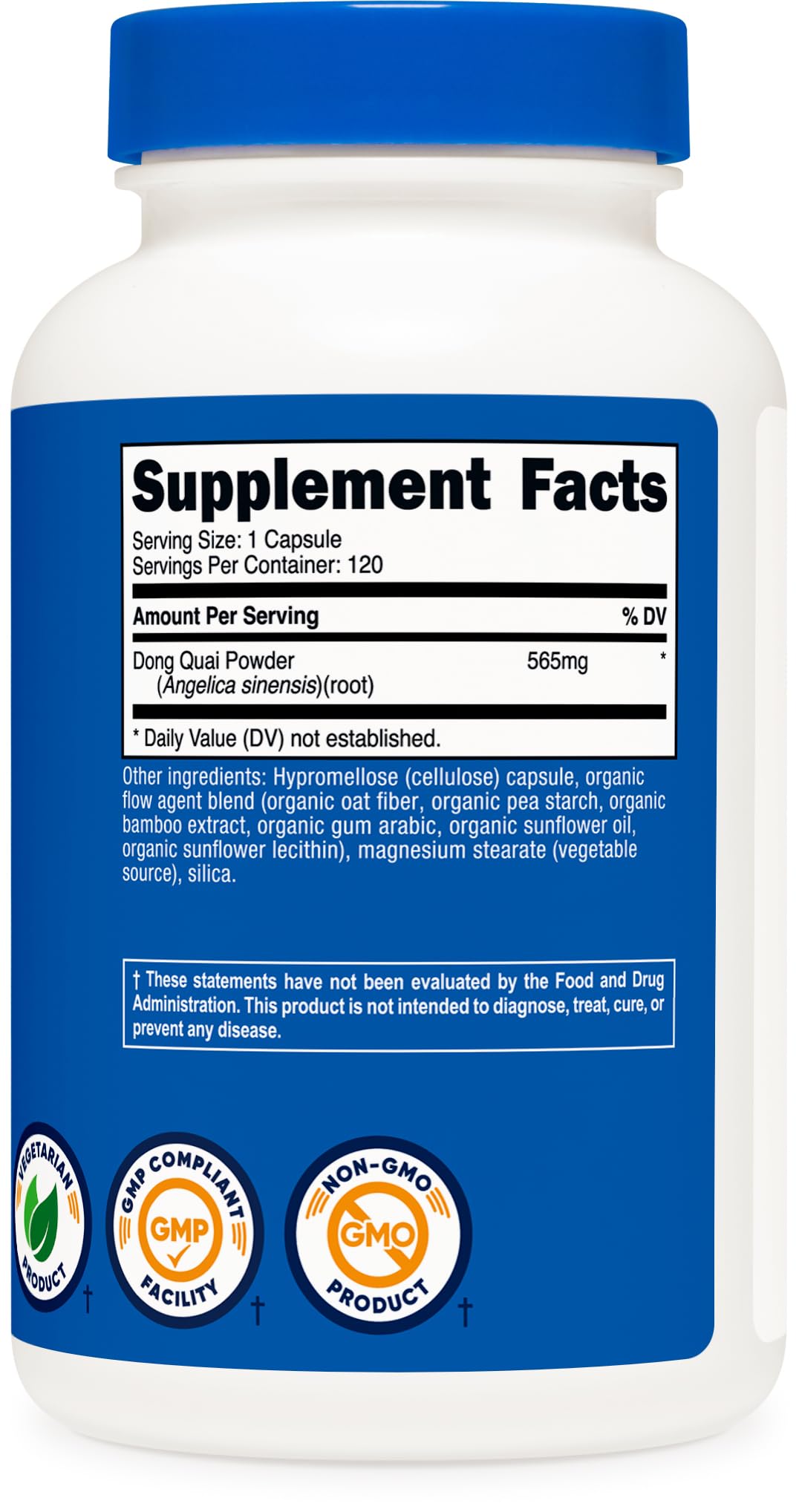 Nutricost Dong Quai 565mg, capsules de haute qualité et pureté végétarienne.