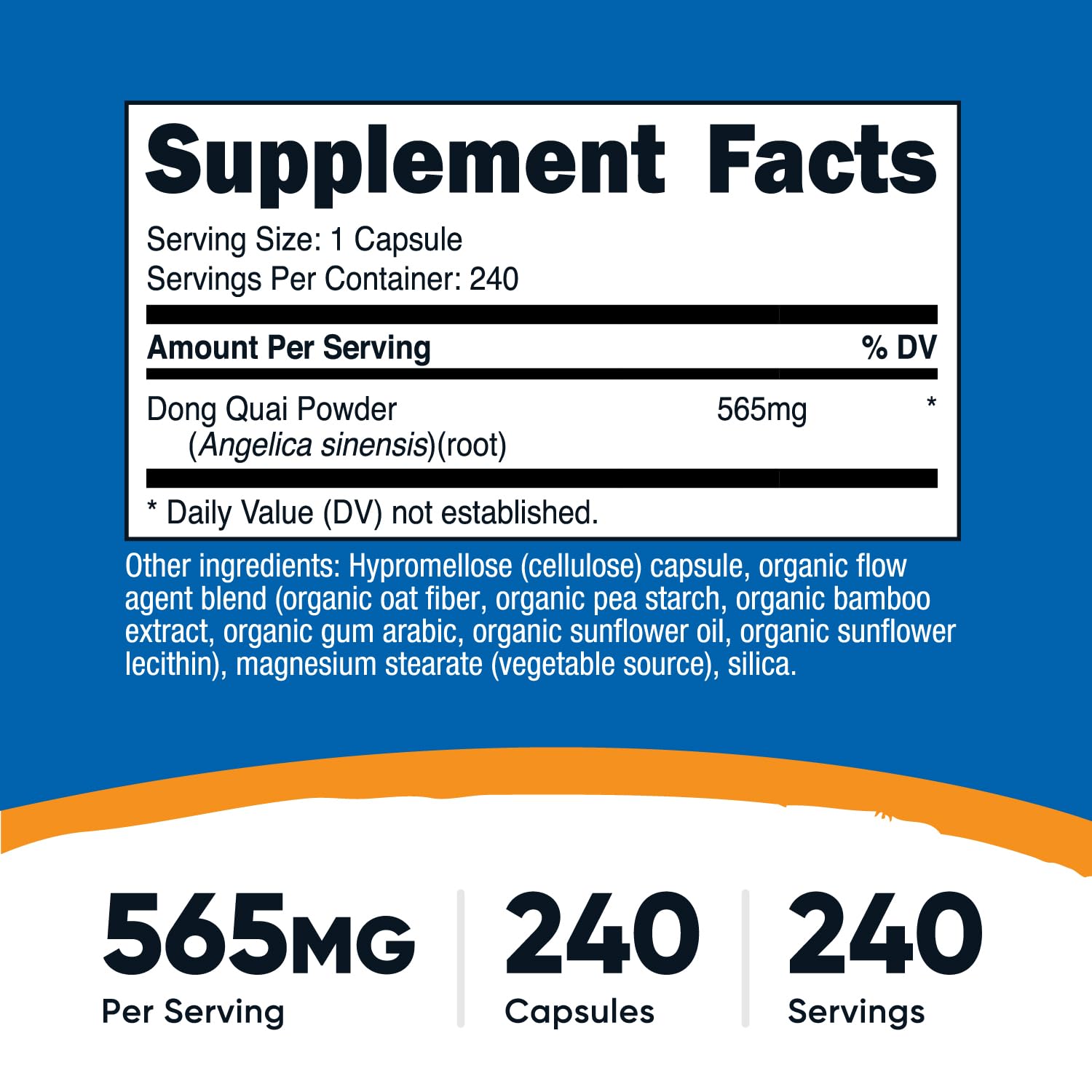 Nutricost Dong Quai 565mg capsules végétariennes – dosage facile au quotidien.