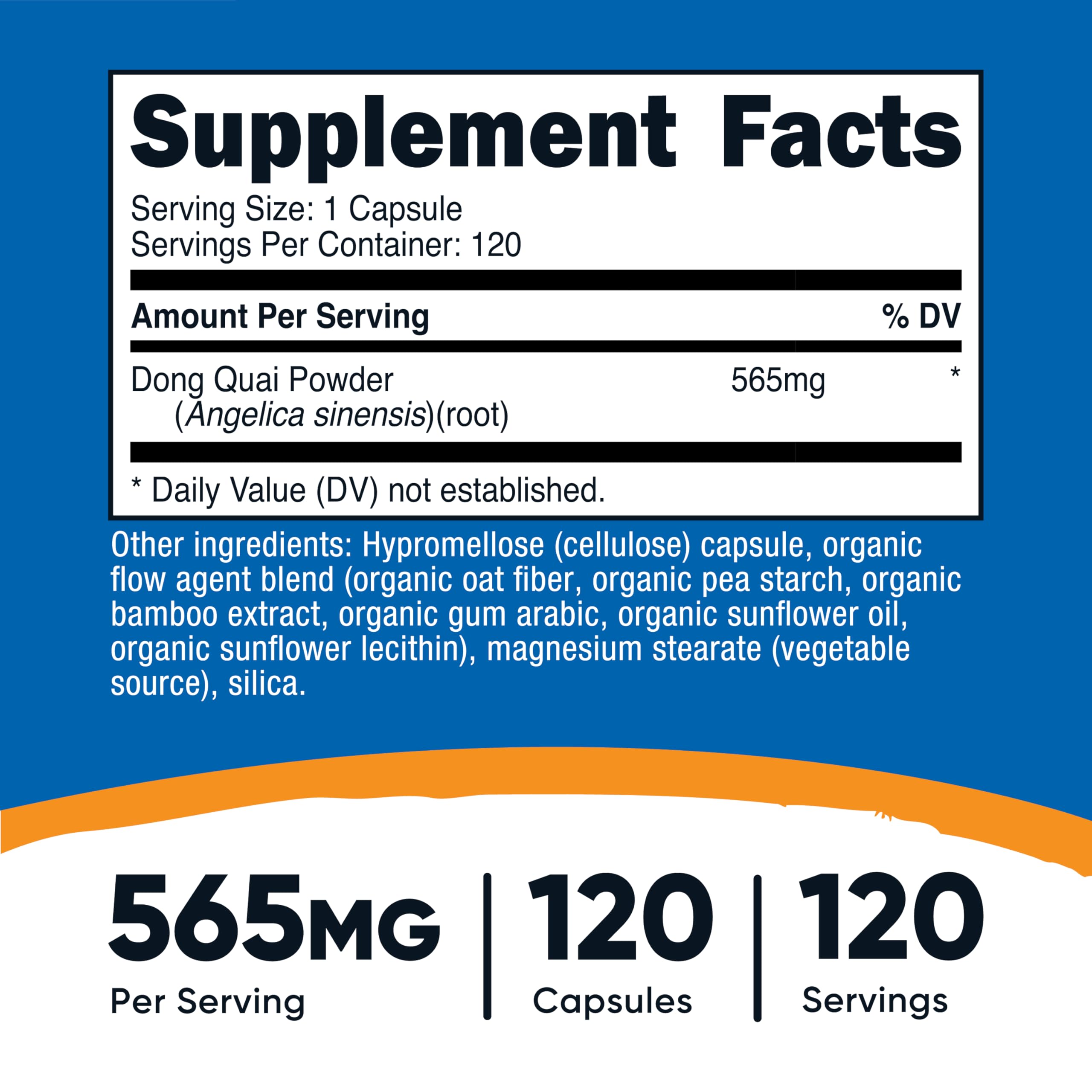 Nutricost Dong Quai 565mg, capsules végétariennes faciles à avaler.