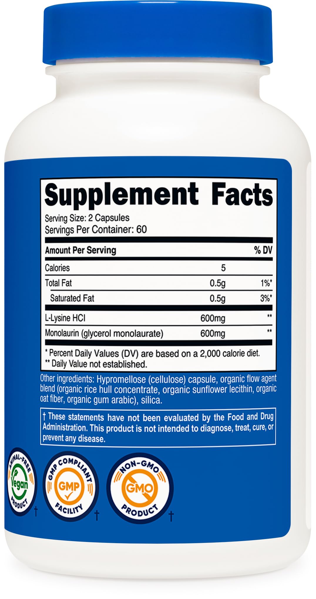Nutricost - dose quotidienne L-Lysine Monolaurin pour routine simple.