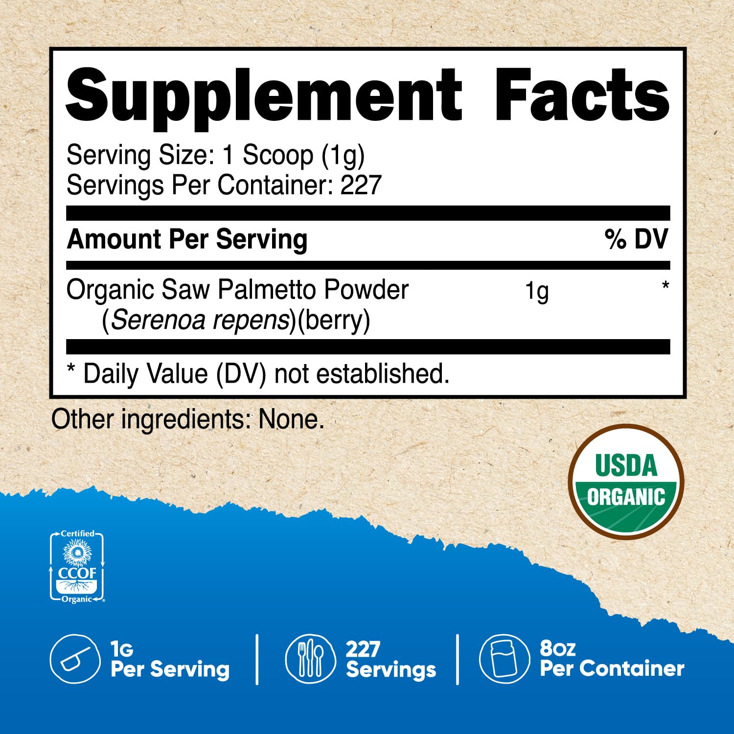 Doseur inclus pour doser rapidement la poudre Palmetto Nutricost.