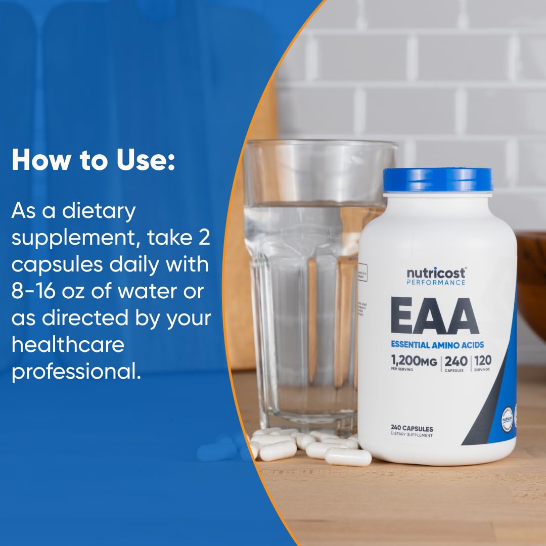 Nutricost EAA gélules – sans gluten pour les régimes sensibles.