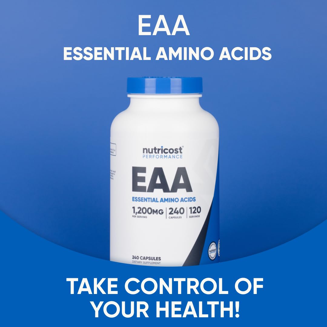 Nutricost EAA gélules – prise avant ou après l’entraînement pour régularité.