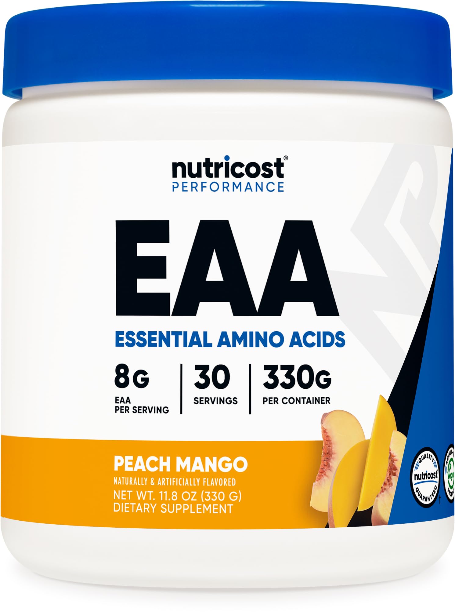 Nutricost EAA Poudre Pêche Mangue emballage pratique pour l'entraînement