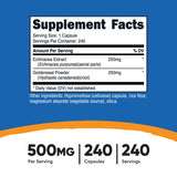 Nutricost echinacee et hydraste jaune, etiquette claire et informations sur chaque gélule végétarienne.