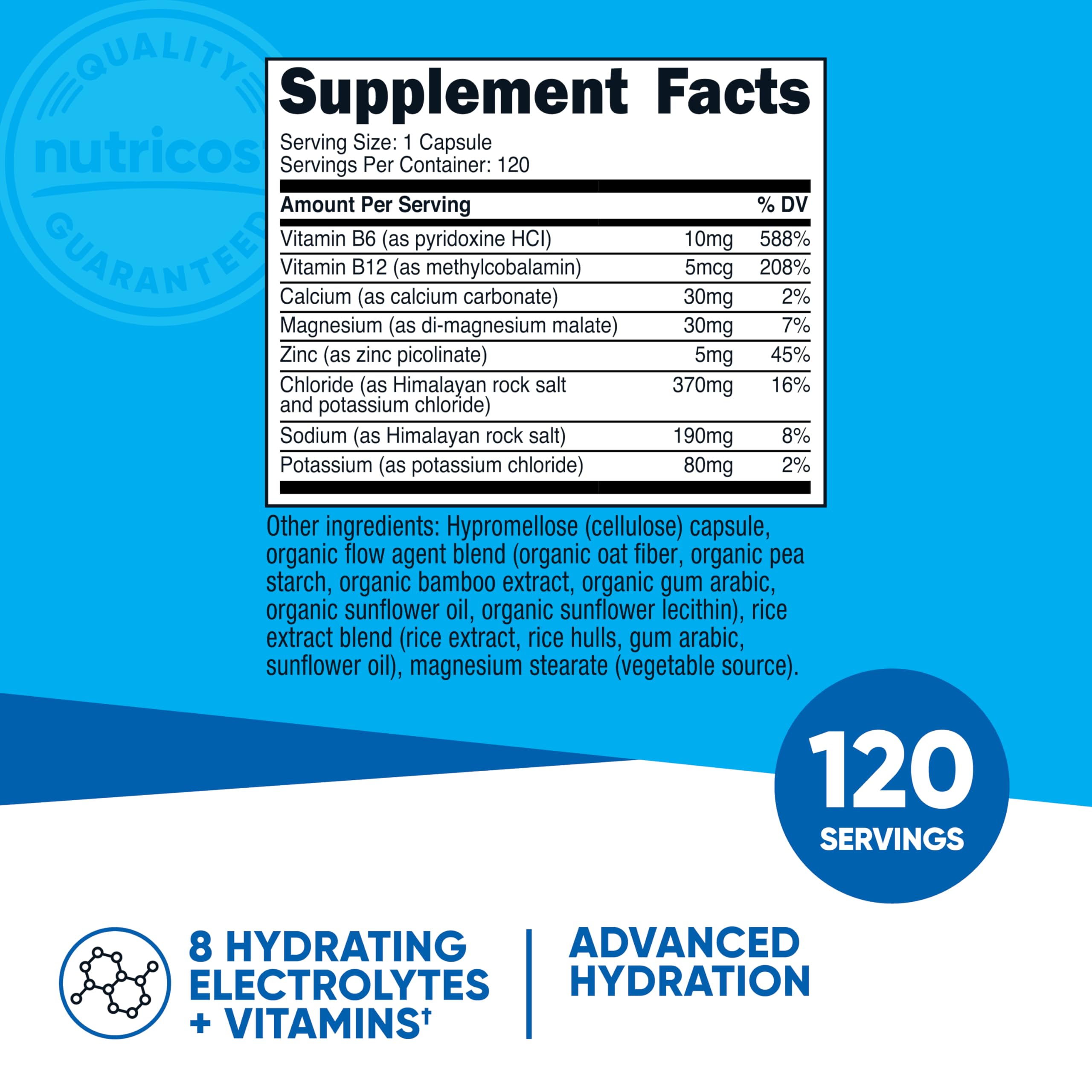 Nutricost Electrolyte Complex, 8 électrolytes et vitamines pour hydratation équilibrée