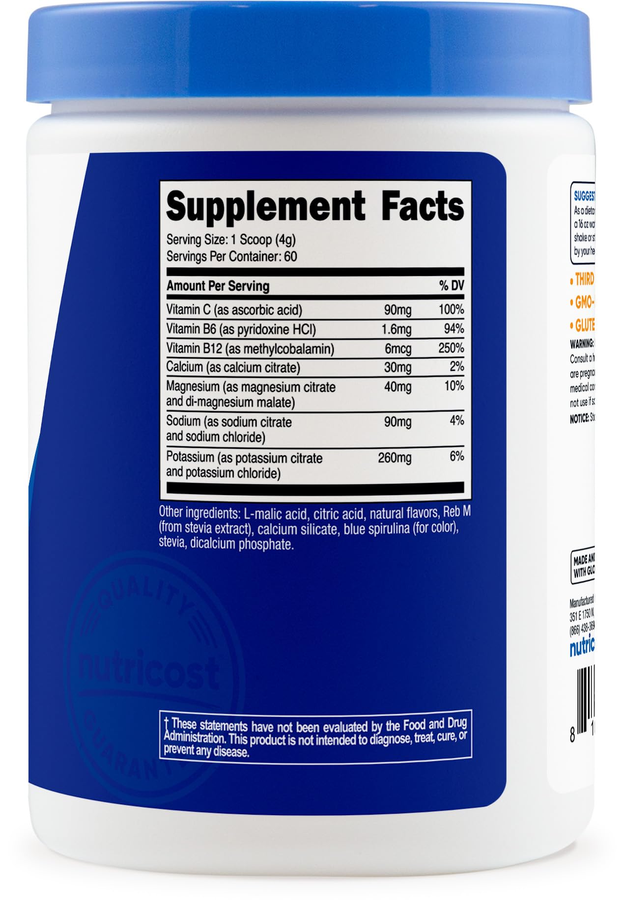 Nutricost Électrolyte Complex, certification indépendante attestant la qualité du produit.
