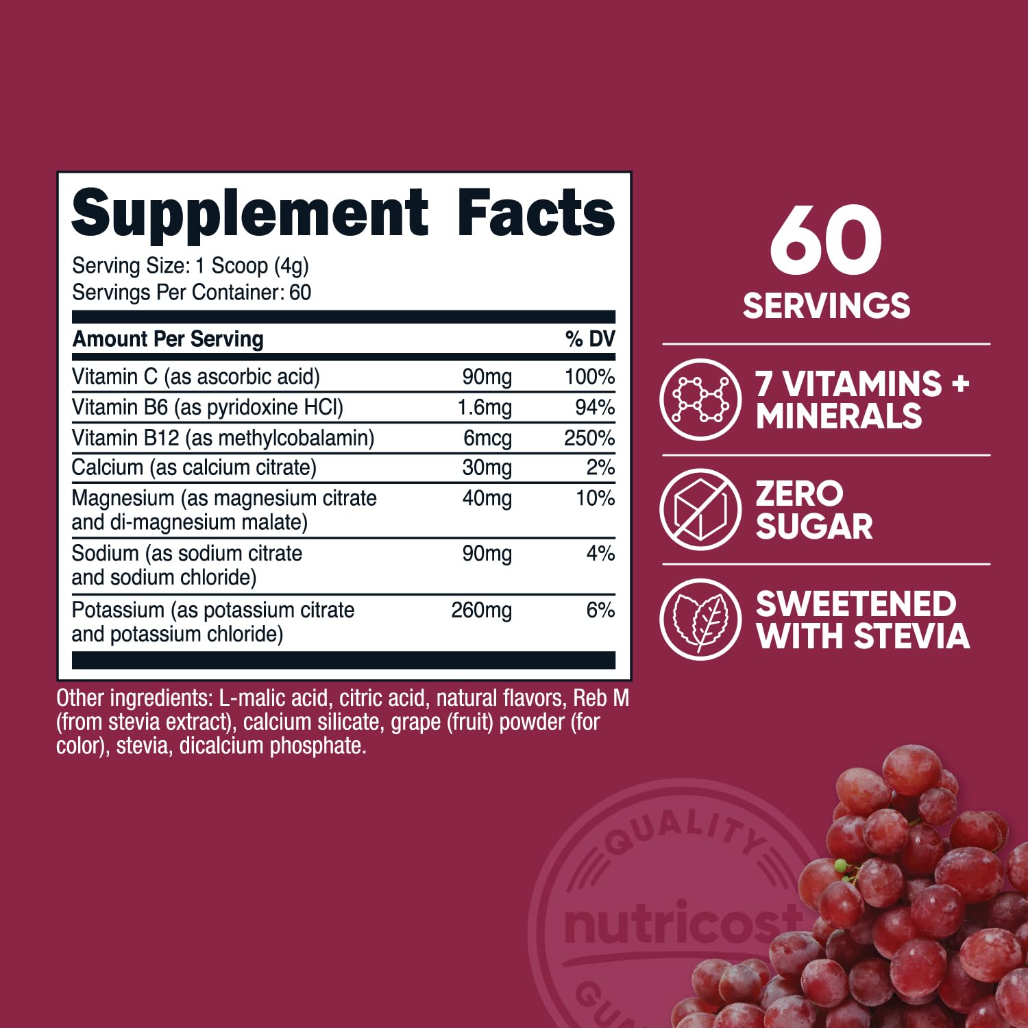 Nutricost Électrolyte Complex Poudre raisin, doseur pour mélange rapide et précis