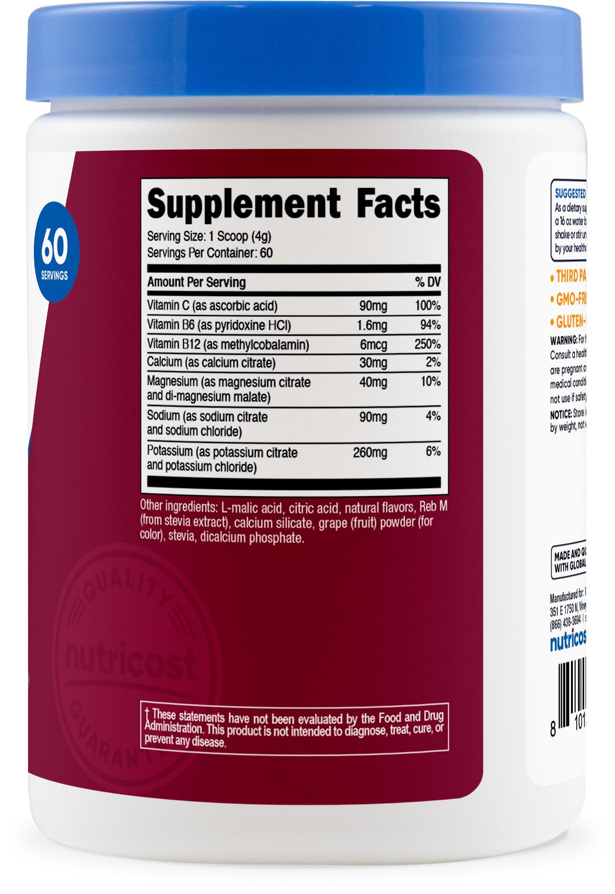 Nutricost Électrolyte Complex Poudre raisin, moment sport pour hydratation durable