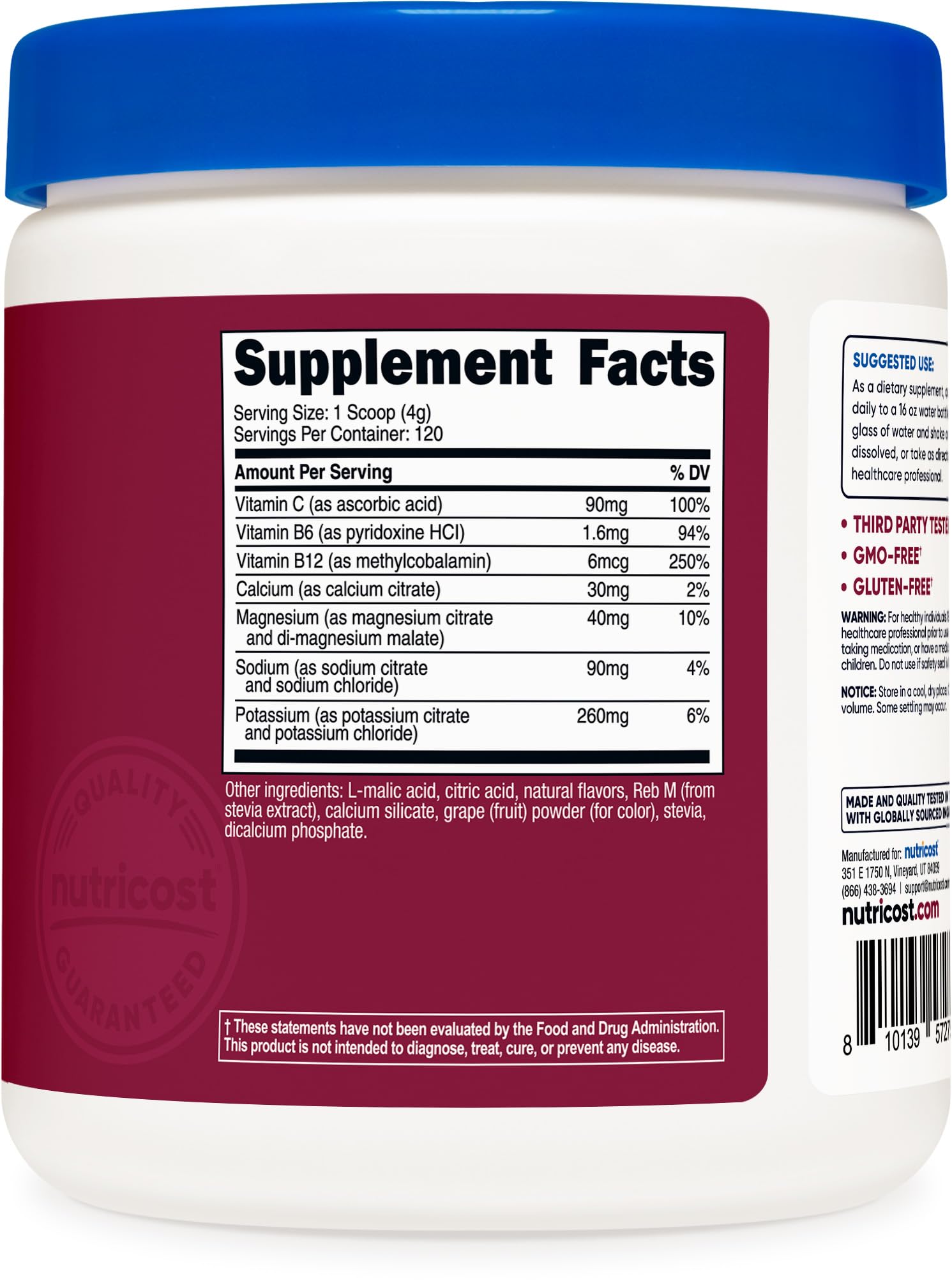 Nutricost Électrolyte Complex Poudre, arôme raisin — goût rafraîchissant et revitalisant.