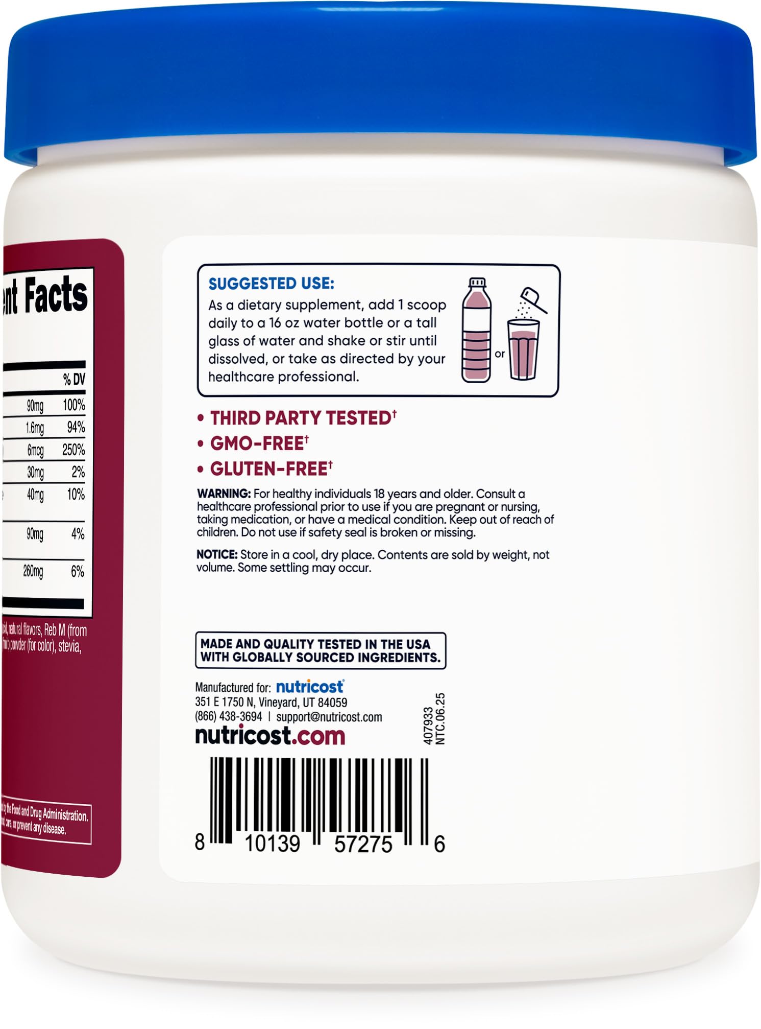 Nutricost Électrolyte Complex Poudre, emballage — usine certifiée GMP pour la sécurité.