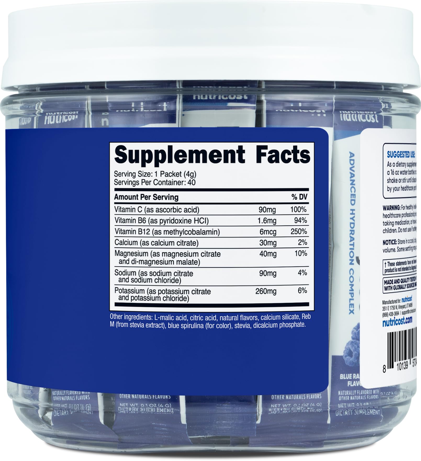 Produit Nutricost Electrolytes Complex certifié GMP et testé indépendamment.