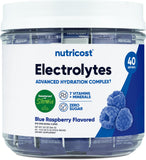 Nutricost Electrolytes Complex flacon framboise bleue pour hydratation rapide.