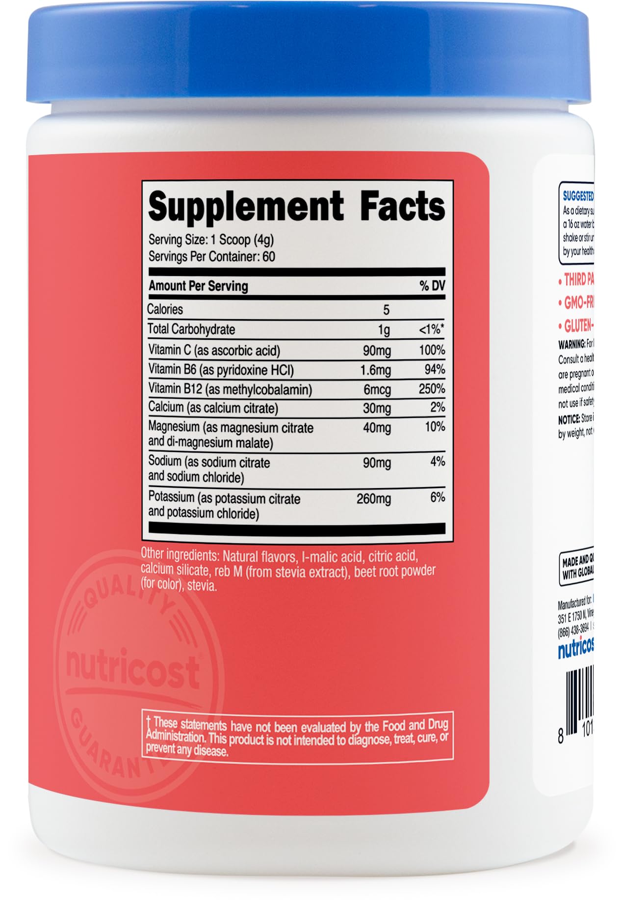 Nutricost Électrolytes Complexe Poudre 60 Portions – emballage pratique pour les activités quotidiennes