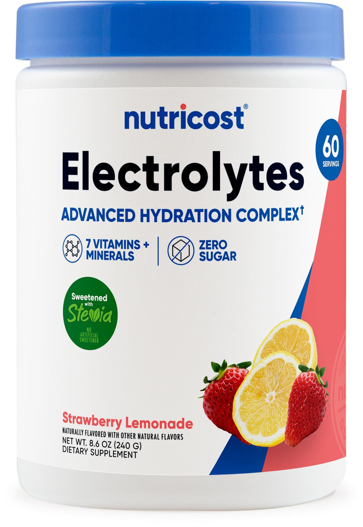 Nutricost Électrolytes Complexe Poudre Fraise Citronnade en bouteille pour hydratation rafraîchissante
