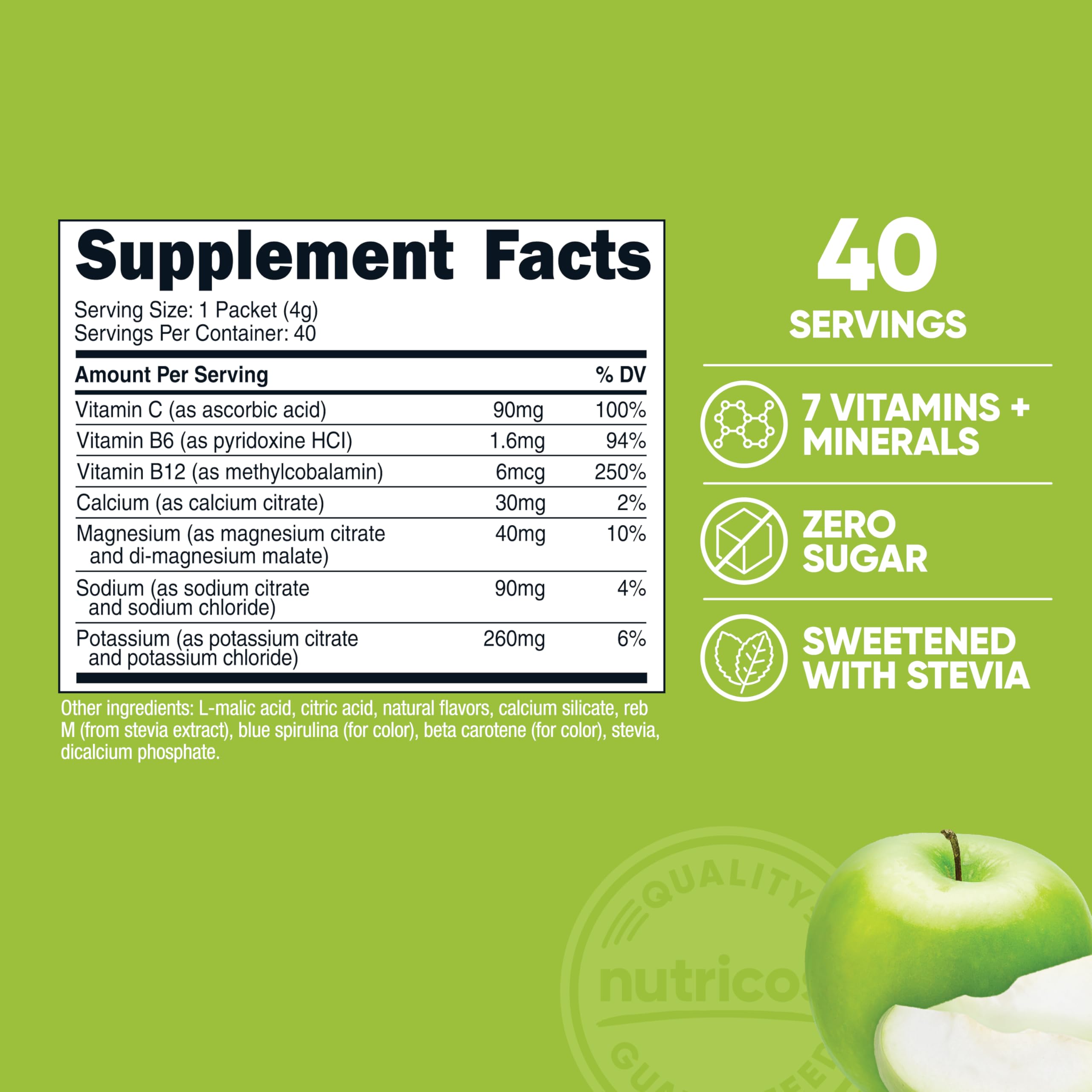 Nutricost Électrolytes Complex stick pomme verte, premier plan.