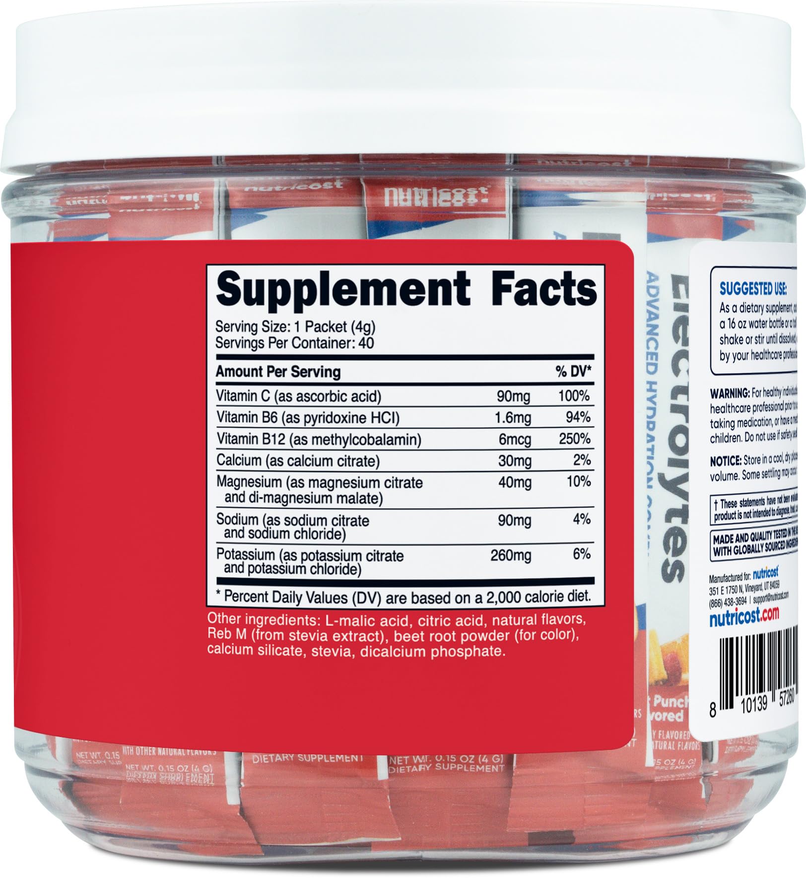 Nutricost Electrolytes Complex hydratation sans sucre pour activités quotidiennes