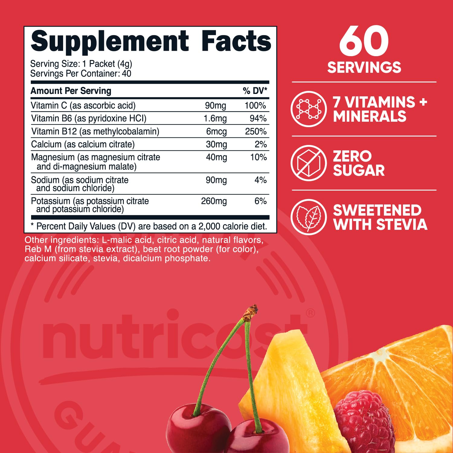 Nutricost Electrolytes Complex dosette ouverte, parfum fruit-punch séduisant