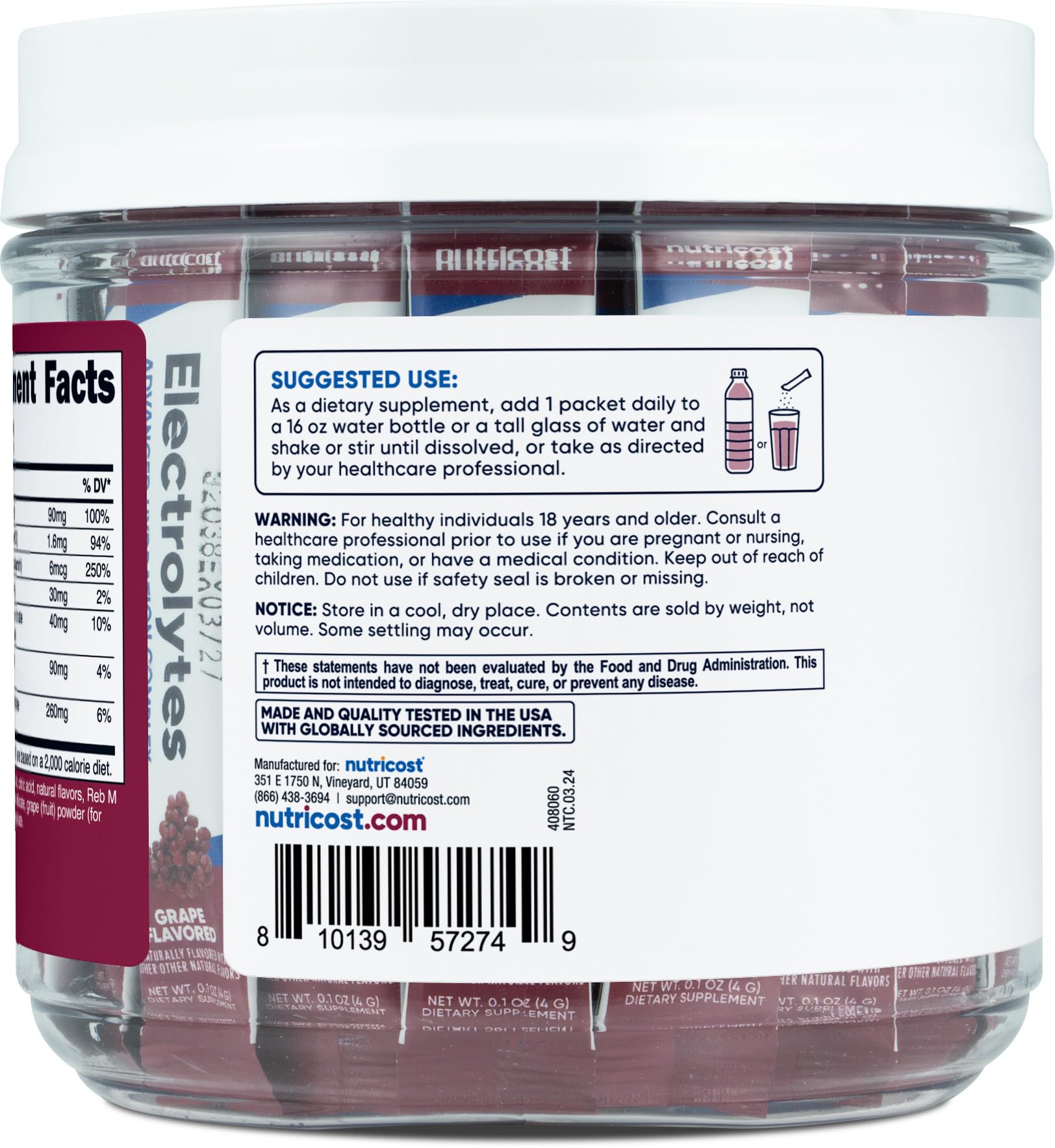 Nutricost Électrolytes Complex mélange dans un verre pour dégustation agréable.