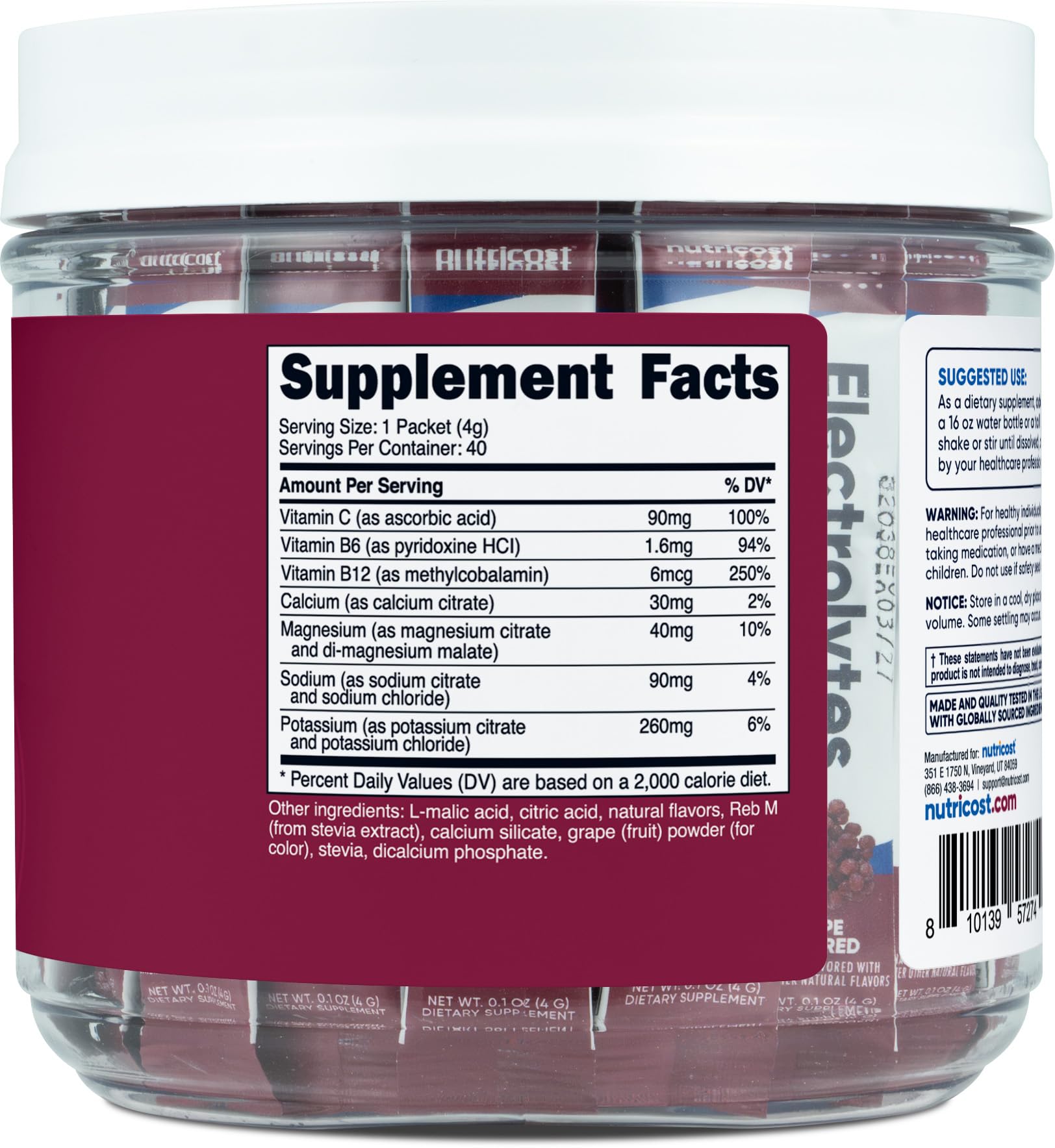 Nutricost Électrolytes Complex emballage certifié BPF pour la qualité et la sécurité.