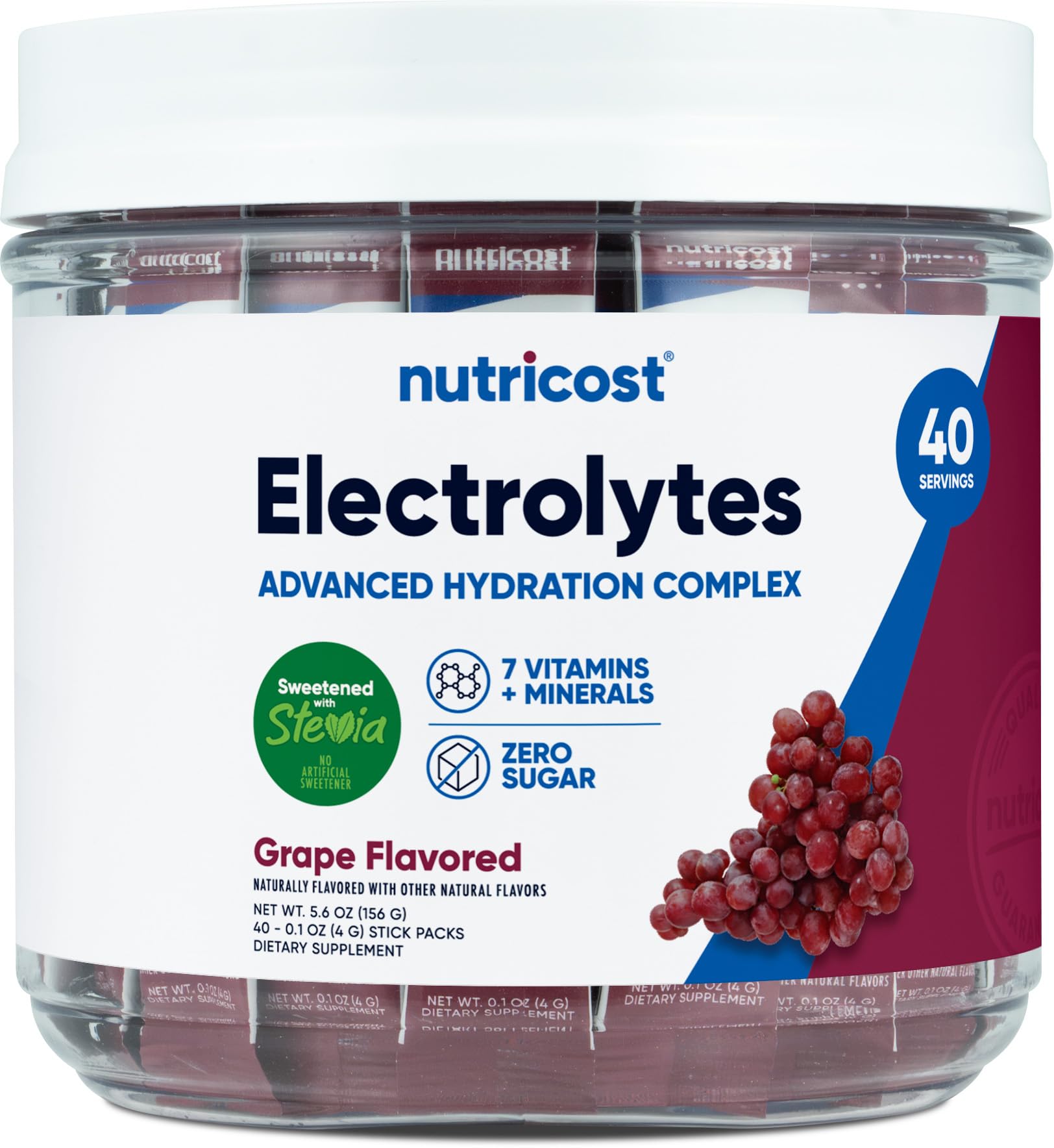 Nutricost Électrolytes Complex sachet-doseur ouverture pratique pour hydratation en déplacement.