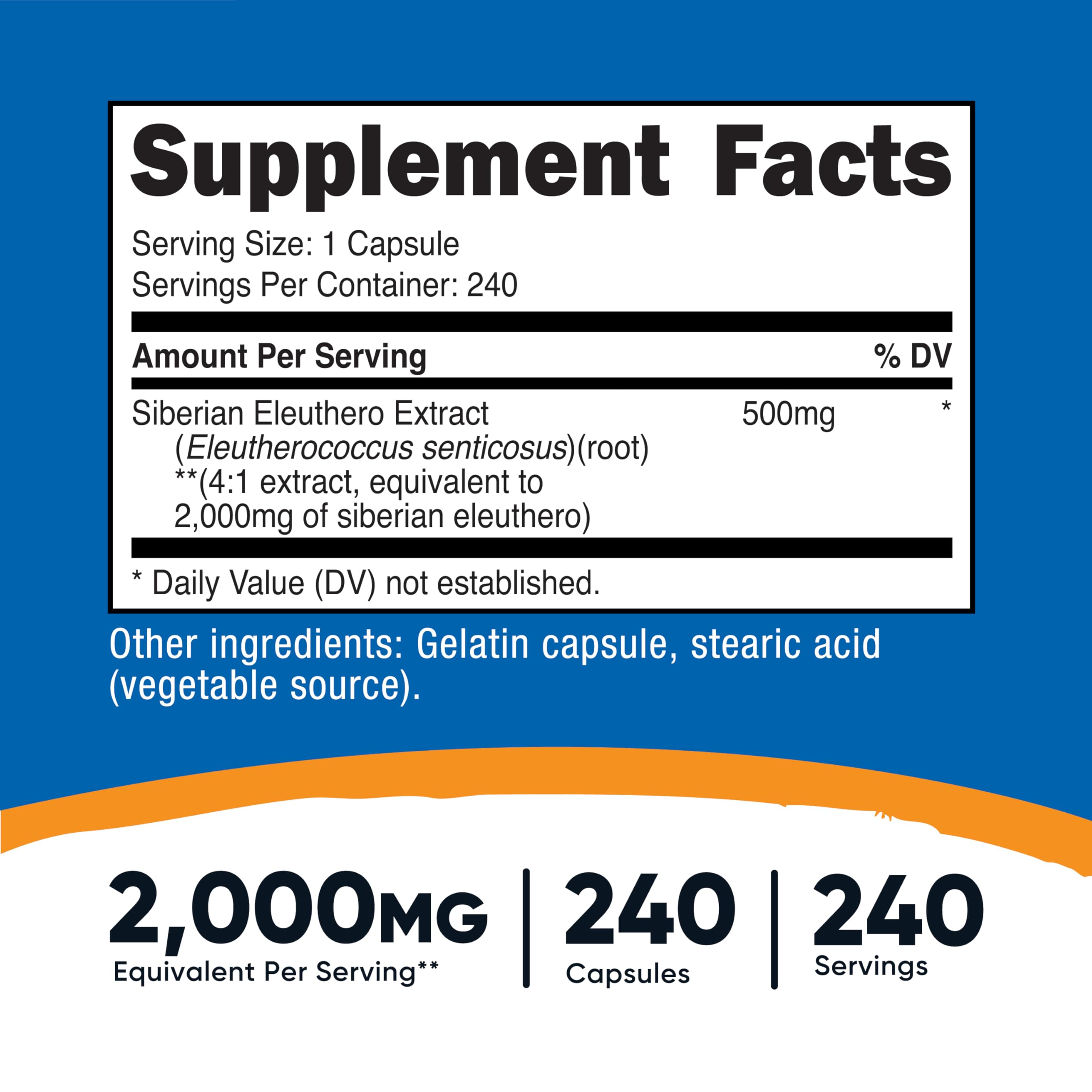 Nutricost Eleuthero sibérien 500 mg - capsules faciles à avaler