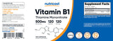 Nutricost Vitamine B1 500 mg, format prêt à l’emploi dans le flacon.