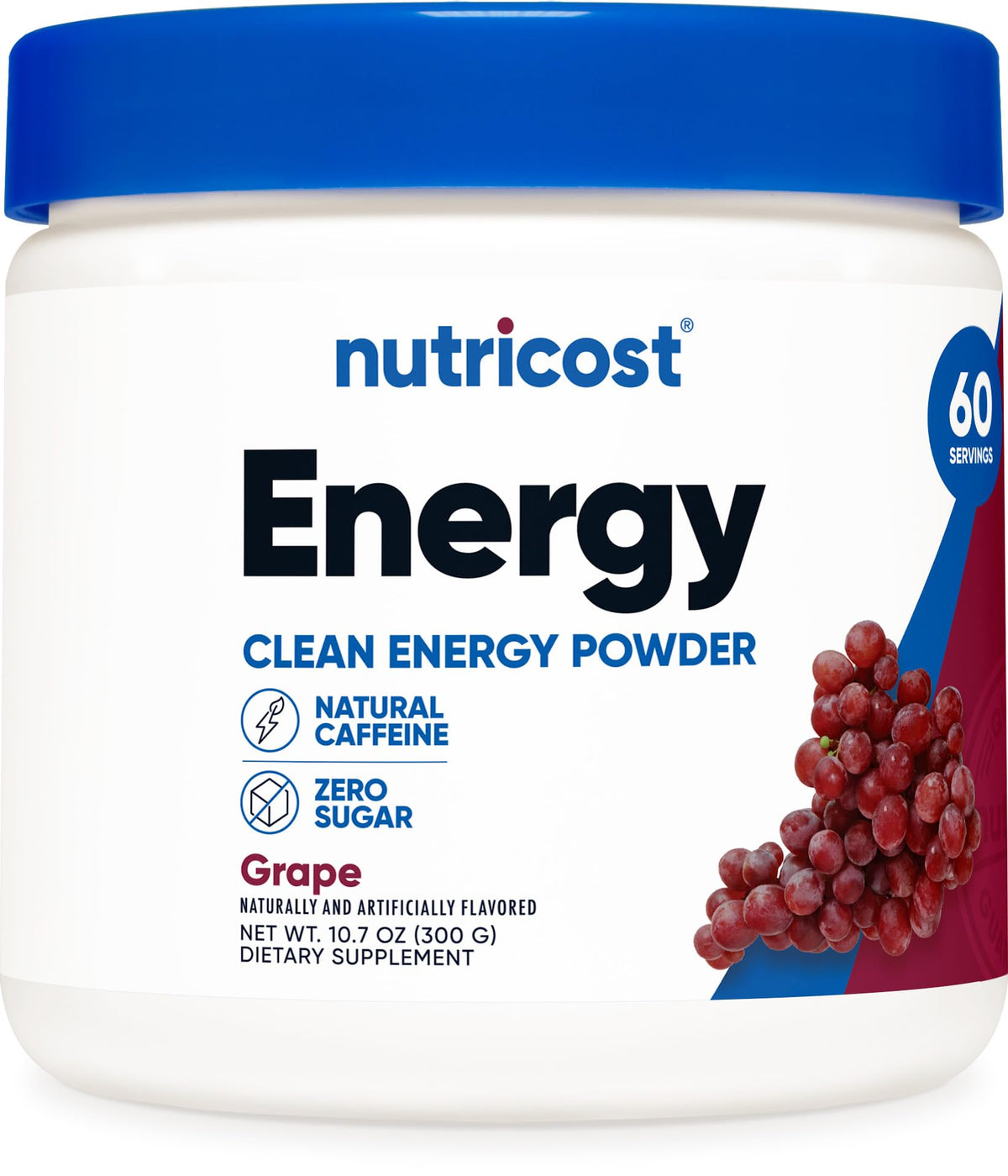 Nutricost Énergie Poudre raisin dans une bouteille, impulsion rapide et durable.