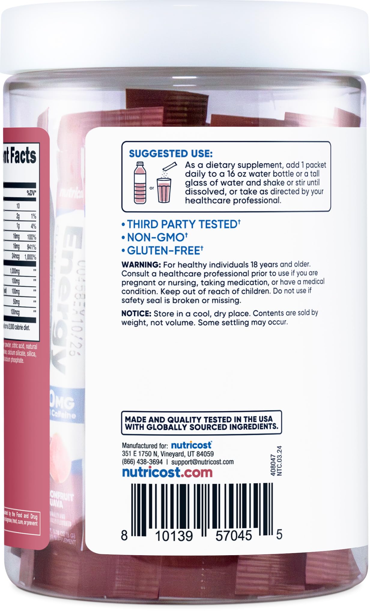 Nutricost Energy Complex Stickpack: boisson passionfruit-guava rafraîchissante et savoureuse.