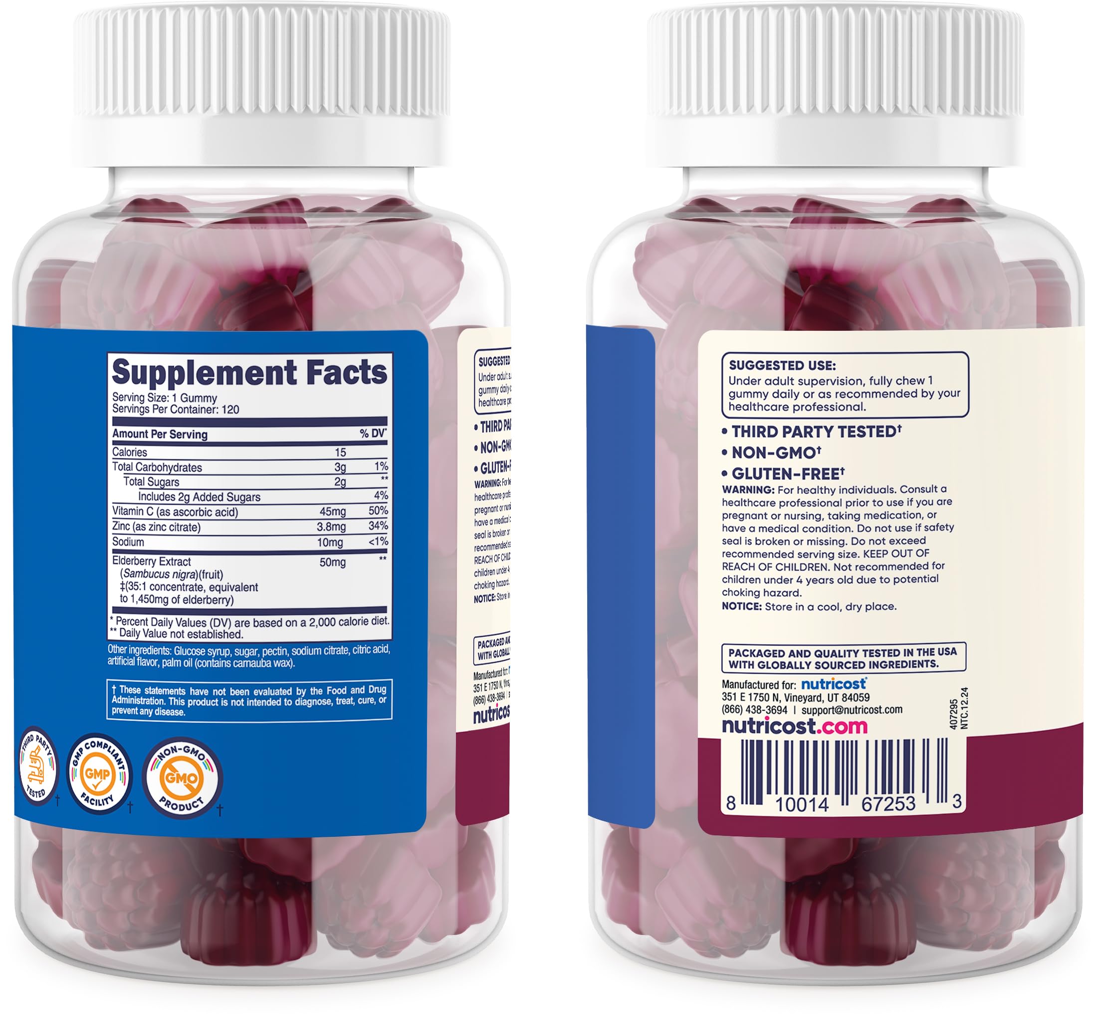 Gommes Nutricost avec zinc et vitamine C, nutrition pratique.